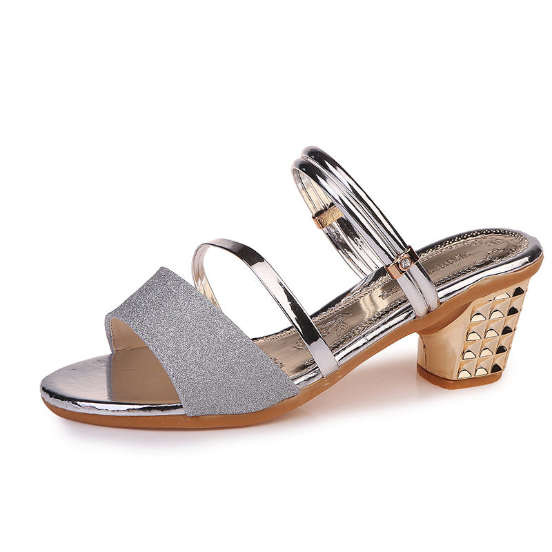 Open Toe Mid Heel Chunky Heel Sandals Women's Shoes